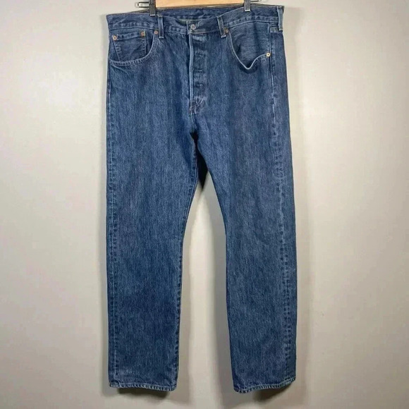 Levis 501 Denim Jeans Button 38X30 Blue 90s Classic Preppy - Picture 1 of 9